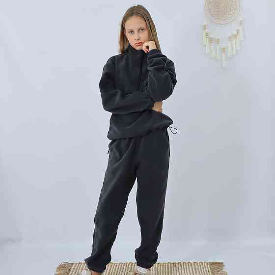 Дитячий флісовий теплий костюм на зиму (толстовка на затяжках+штани)  Графіт Кам'янець-Подільський