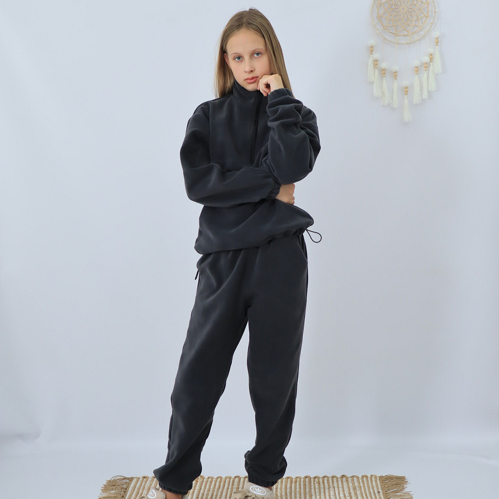 Дитячий флісовий теплий костюм на зиму (толстовка на затяжках+штани)  Графіт Кам'янець-Подільський - фото 4