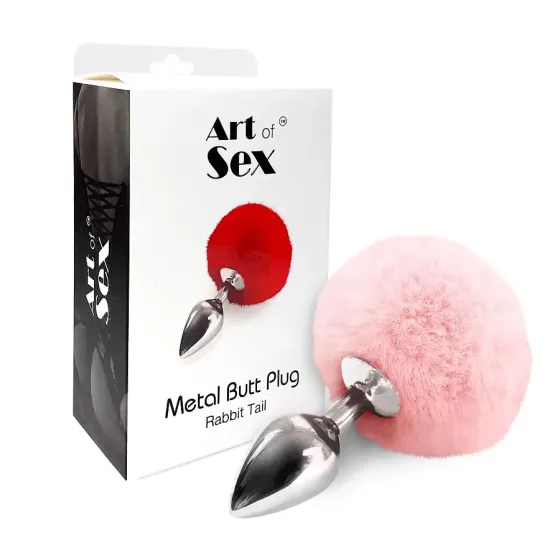 Металлическая анальная пробка М Art of Sex - Metal Butt plug Rabbit Tail Soft pink, диаметр 3,4 см Львов