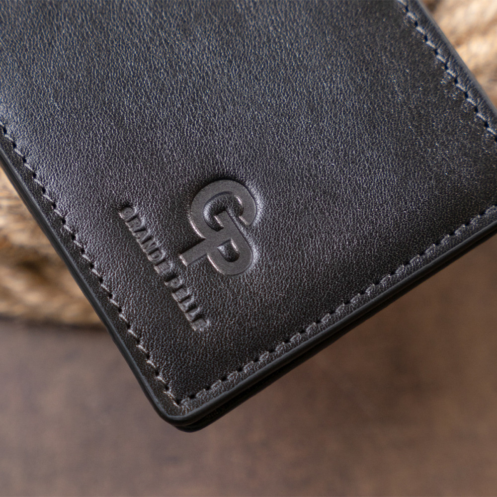 Стильне портмоне з затискачем для грошей без застібки в гладкій шкірі Чорне (GRANDE PELLE) Київ - фото 4