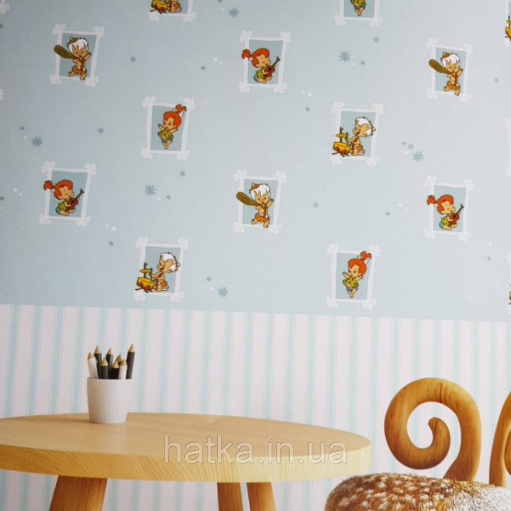 Обои виниловые на флизелине AdaWall Ada Kids метровые детские мультфильм Флинтстоуны картинки  на голубом фоне Киев - изображение 1