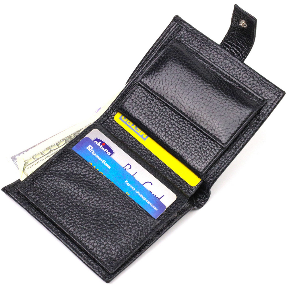 Красивий чоловічий гаманець із натуральної зернистої шкіри CANPELLINI 21730 Чорний Київ - фото 6