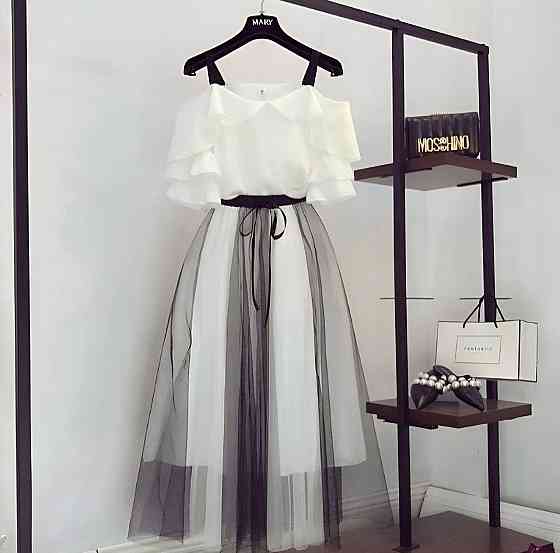 Женский романтичный праздничный костюм двойка: блуза и пышная юбка супер софт + евросетка Одесса