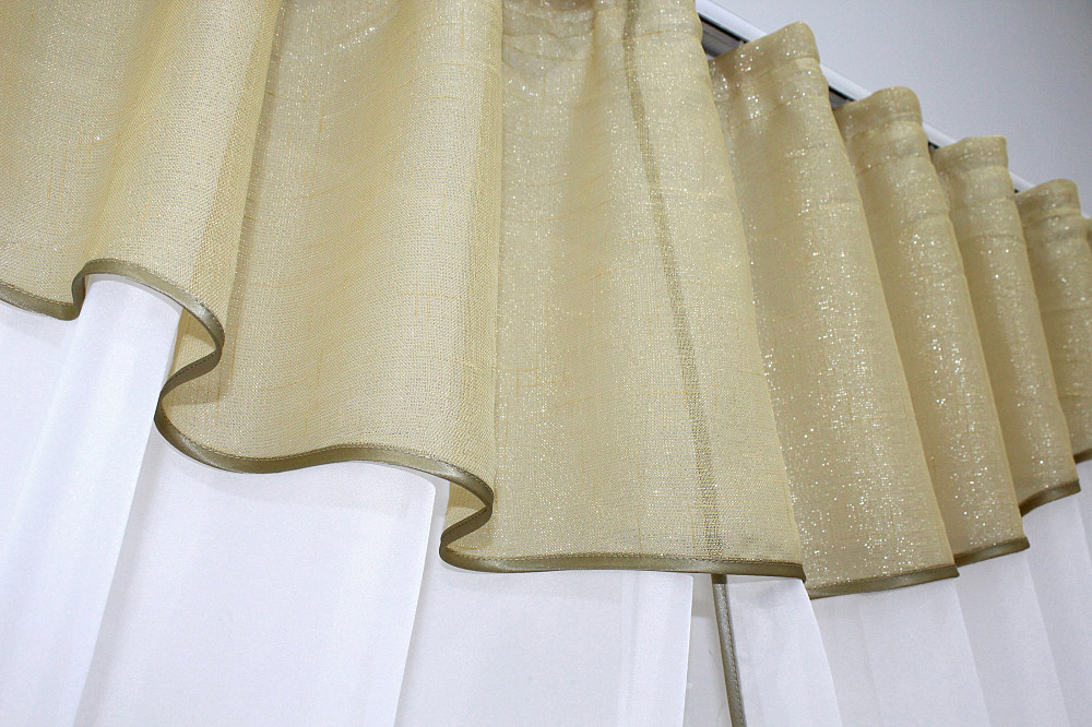 Кухонный комплект VR-Textil № 084к шторки с ламбрекеном золотистый с белым 270х170 см (52-0221) Киев - изображение 4