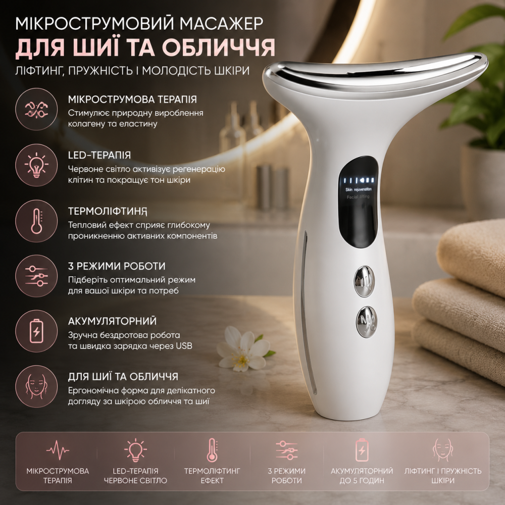 Мікрострумовий масажер для шиї Aatraay, LED-терапія, 3 режими, термоліфтинг, ліфтинг шкіри, акумуляторний Київ - фото 9