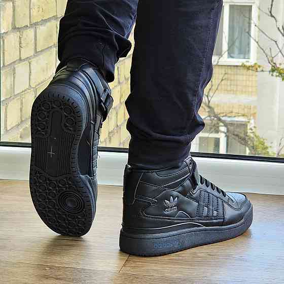 Високі Чорні Кросівки Adidas Forum Шкіряні Чоловічі Черевики Адідас Форум (розміри: 41,42,43,44,45,46) Дніпро