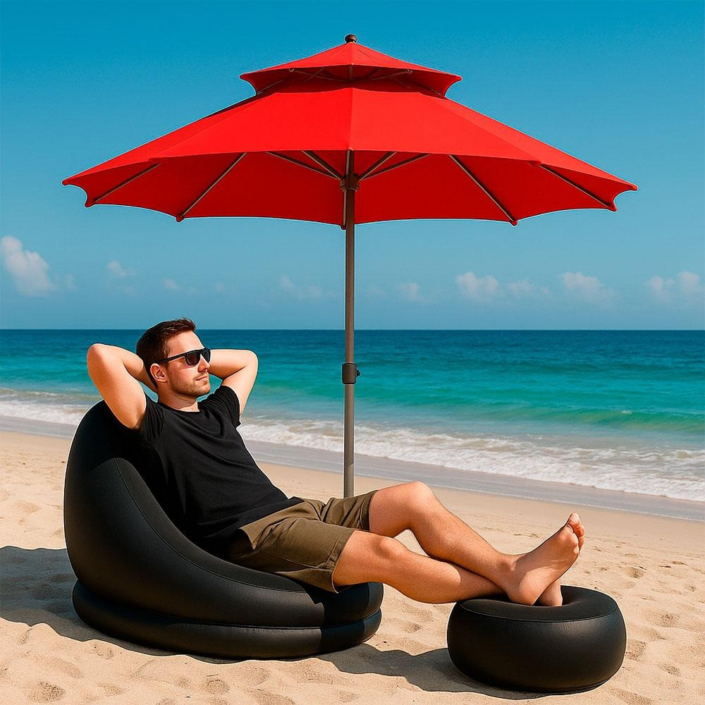 Надувное кресло с пуфиком 2в1 (116х98х83см, до 100кг) Air Sofa + насос, Черный Київ - фото 9