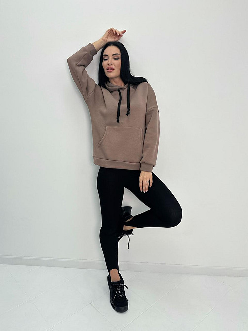 Жіночий теплий худі з капюшоном "Basic" Турція оптом | Норма і батал Мокко, 42-44 Київ - фото 2