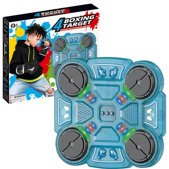 Тренажер для бокса на 4 цели с перчатками детская мишень, аккумуляторный музыкальный с Bluetooth цвет прозрачно голубой Каменец-Подольский