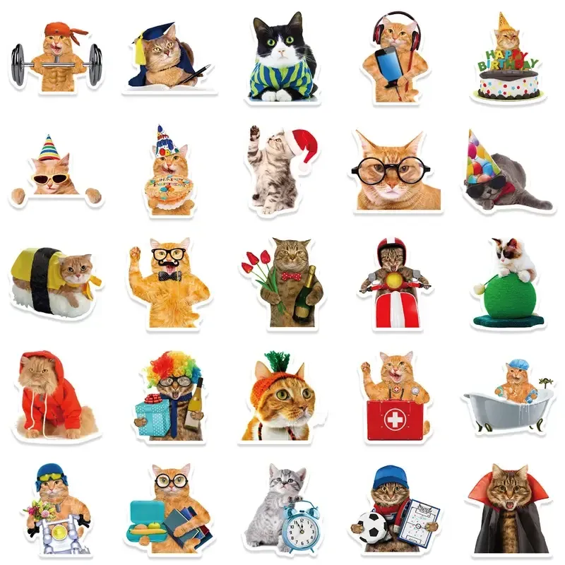 Набір вінілових наліпок з котами 50 шт – водонепроникні мультяшні стікери для ноутбука, телефона, валізи Київ - фото 6