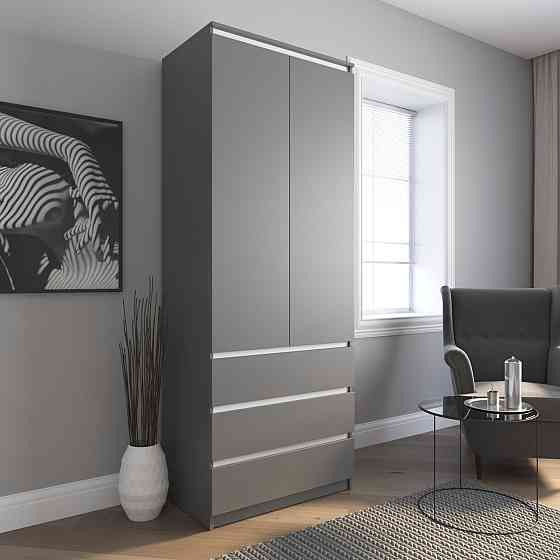 Шкаф для одежды VAYS R-9 Антрацит-Белые планки, 3 ящика, штанга, без ручек, ЛДСП, 80×50×211 см – для спальни, гостиной, прихожей Львов