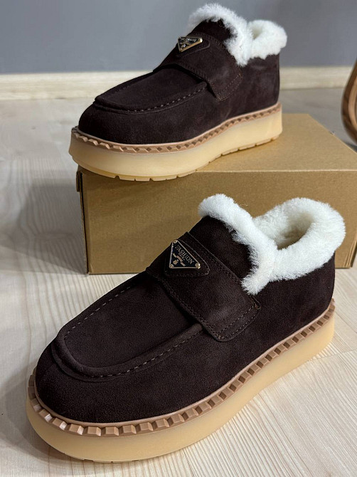 Черевики жіночі Hengji 69-6 лофери замшеві на хутрі коричневі, 40, 25 см Київ - фото 1