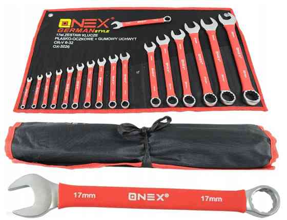 Набор комбинированных ключей OX-3226 6-32 мм, 17 шт, хром-ванадиевая сталь Cr-V, прорезиненные ручки, чехол-держатель Одесса