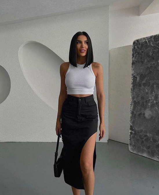 Спідниця з фігурним розрізом "West" оптом Чорний, 46 Київ - фото 1