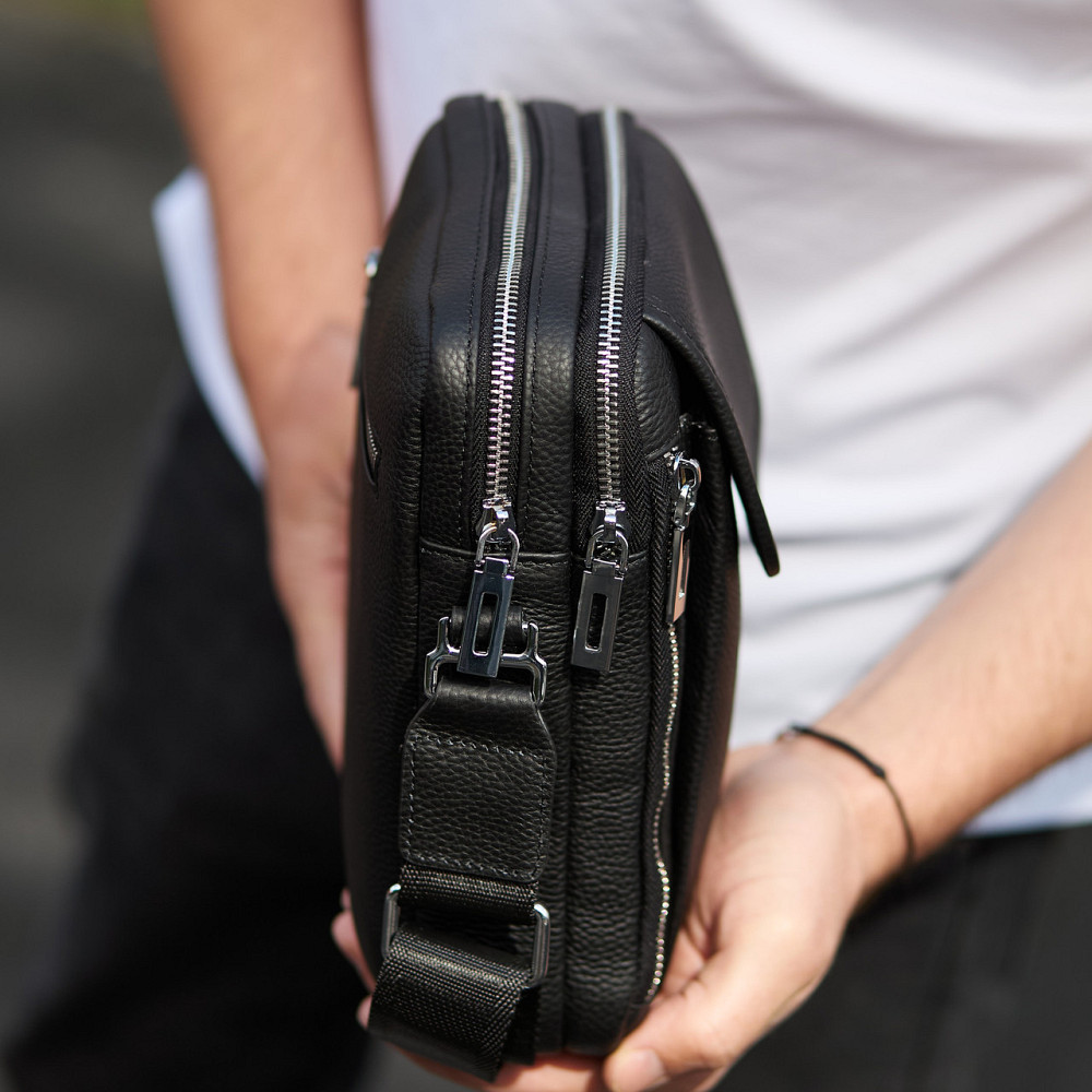 Мужская кожаная сумка-барсетка 19х24х7.5, сумочка планшет через плечо Bexhill BX-36256 черная Каменское - изображение 5