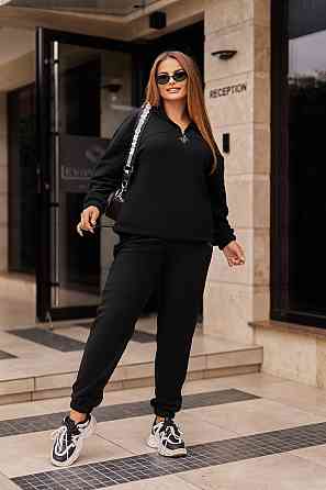 Женский теплый прогулочный костюм двойка: кофта и штаны флис двусторонний Черный, 50/52 Одесса