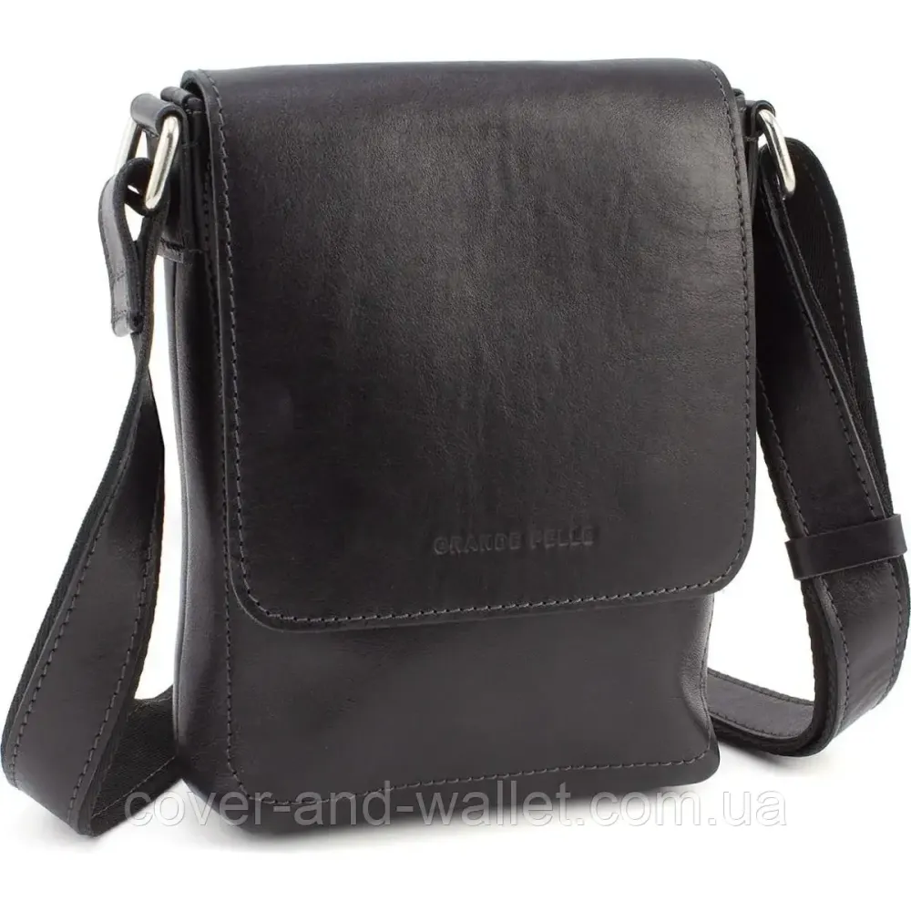 Маленькая мужская барсетка через плечо черного цвета из гладкой кожи Grande Pelle 751610 Киев - изображение 1