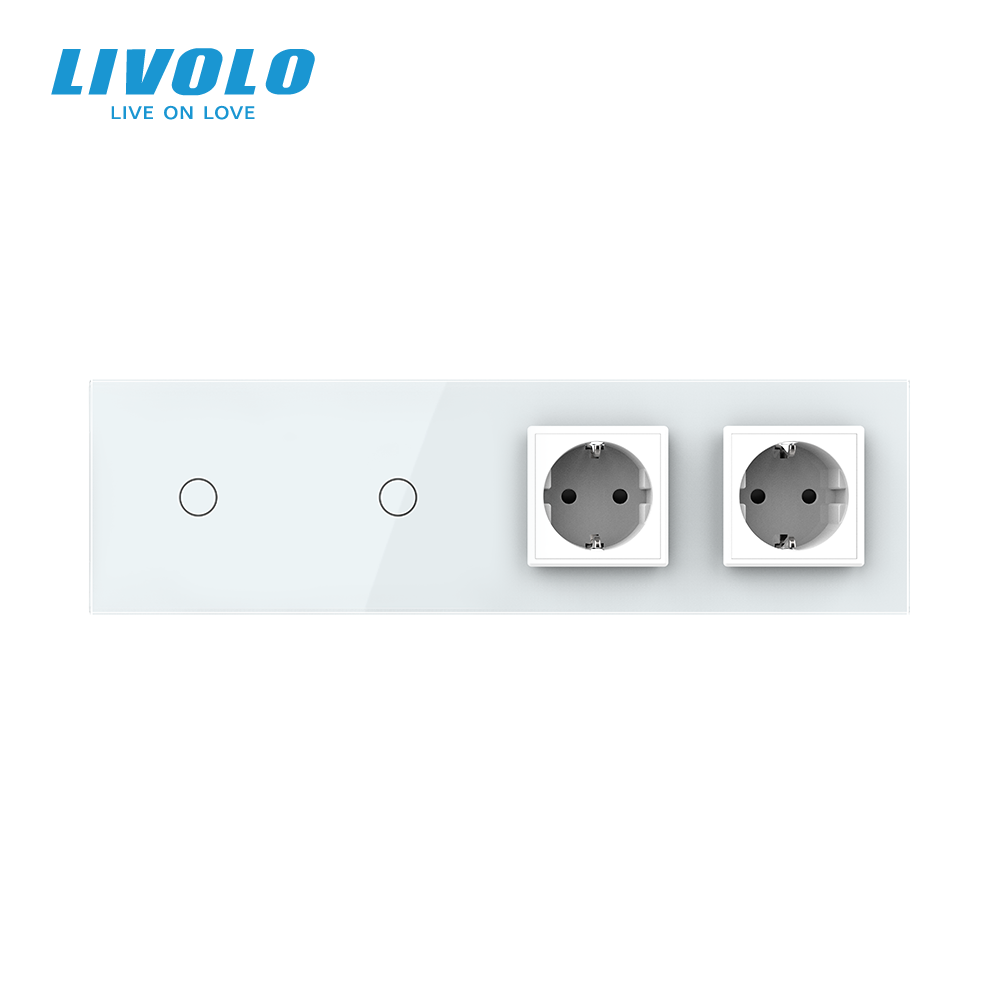 Сенсорний вимикач 2 сенсора (1-1) 2 розетки Livolo білий скло (VL-C701/C701/C7C2EU-11) Коломия - фото 7