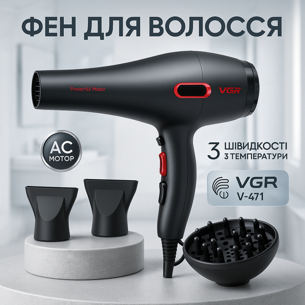 Фен с холодным воздухом для укладки, Классический фен для волос Фен-стайлер сушки волос OW-62 Львов - изображение 3