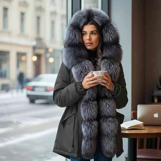Парка женская с мехом чернобурки Графит р56 75см Харьков