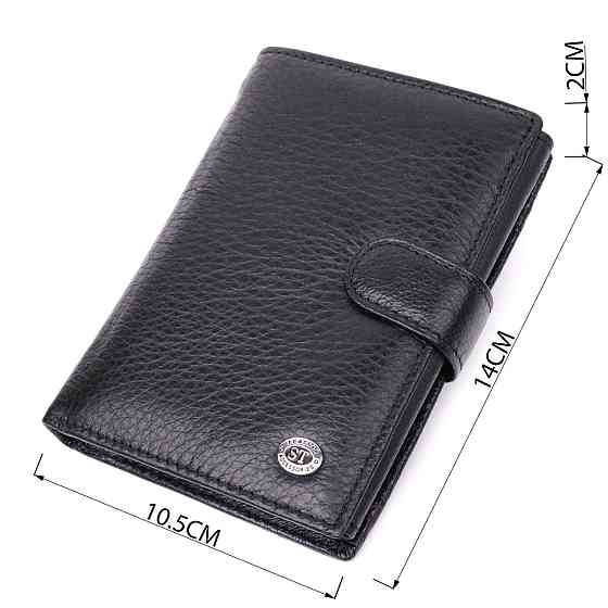 Практичный мужской бумажник с блоком под документы из натуральной кожи ST Leather 22478 Черный Киев