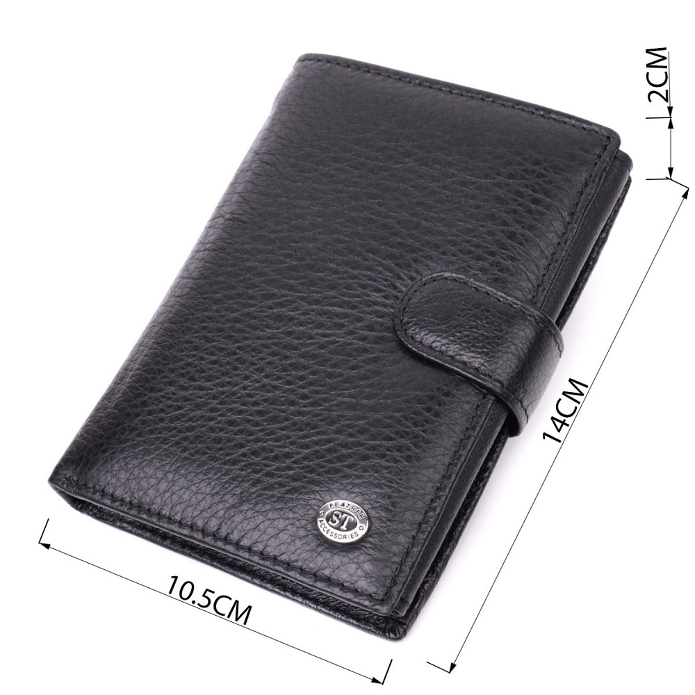 Практичный мужской бумажник с блоком под документы из натуральной кожи ST Leather 22478 Черный Киев - изображение 4
