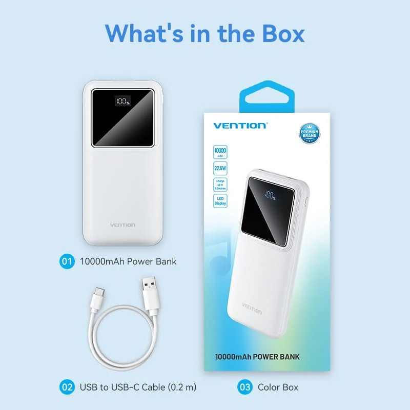 Універсальна мобільна батарея Vention 10000 mAh PD QC 3.0 White (FHKW0) ( 22237 ) Харьков - изображение 3