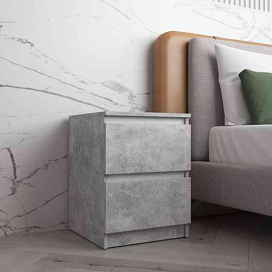 Прикроватная тумба VAYS R-5 Бетон-Белые планки, 2 ящика без ручек, ЛДСП 40×40×53 см – тумба в спальню Львов