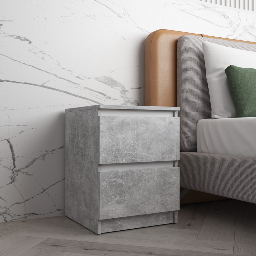 Прикроватная тумба VAYS R-5 Бетон-Белые планки, 2 ящика без ручек, ЛДСП 40×40×53 см – тумба в спальню Львов - изображение 1