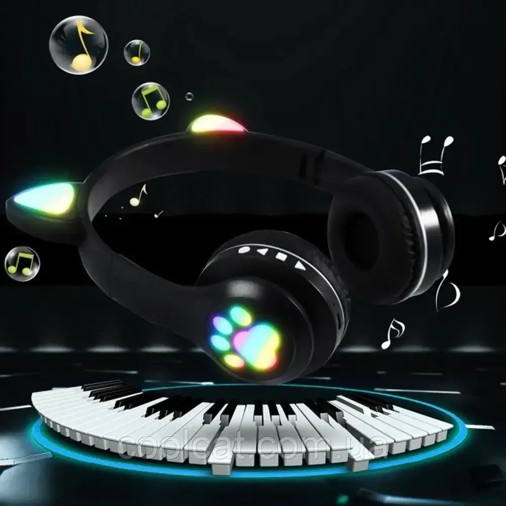 Бездротові Bluetooth навушники VZV-23M на 400 mah з вушками, Чорні / Дитячі навушники з підсвічуванням Київ - фото 6