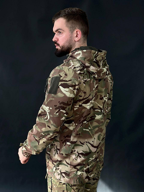 Тактическая ветровка мультикам мужская softshell, весенняя, с велкро, капюшоном и 5 карманами Львов - изображение 4