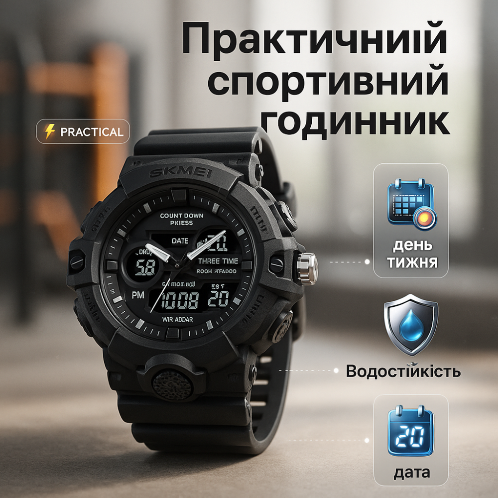 Спортивний годинник з секундоміром, Водонепроникний чоловічий годинник Фірмовий спортивний AC-11 Львів - фото 3
