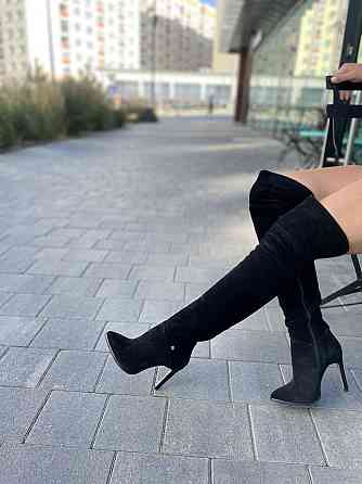 Nivelle Ботфорти жіночі з натуральної замші чорні демісезонні весна-осінь на підборах шпильці 5 Коломия