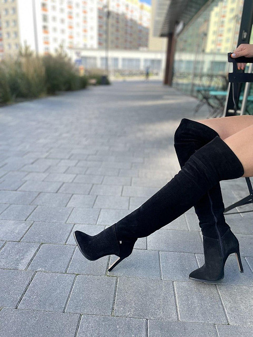 Nivelle Ботфорти жіночі з натуральної замші чорні демісезонні весна-осінь на підборах шпильці 5 Коломыя - изображение 4