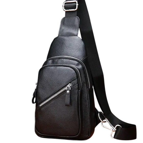Мужской рюкзак-слинг на одно плечо Tiding Bag (18 х 32 х 7 см) из натуральной кожи Черный Киев