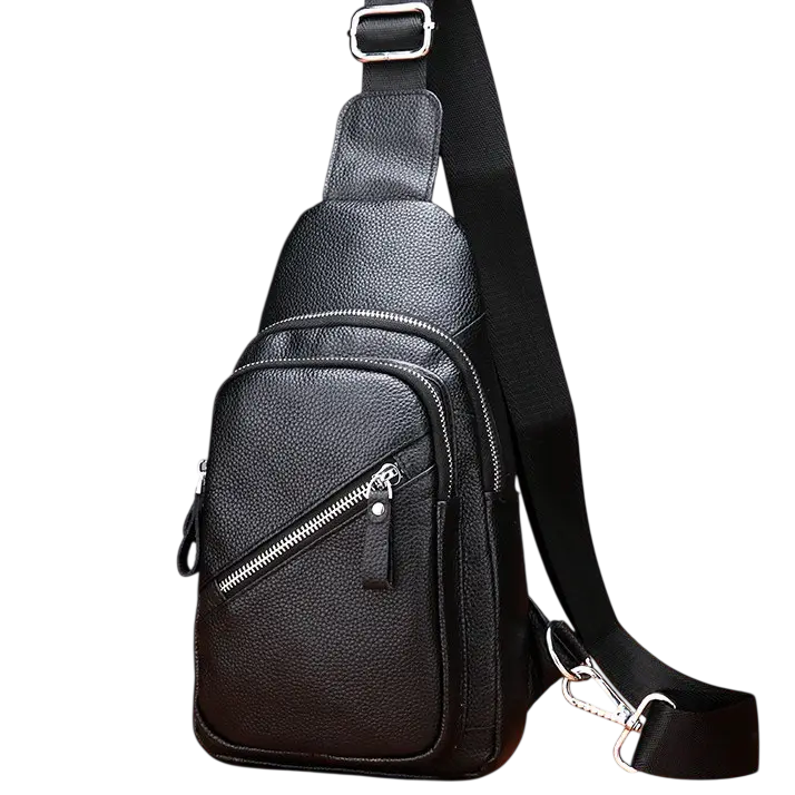 Мужской рюкзак-слинг на одно плечо Tiding Bag (18 х 32 х 7 см) из натуральной кожи Черный Киев - изображение 1
