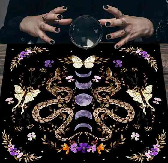 Вівтарна скатертина для карт Таро та Рун. Скатертина для ворожіння 75*75 см. Скатертина для таро зі змією та фазами Місяця Київ