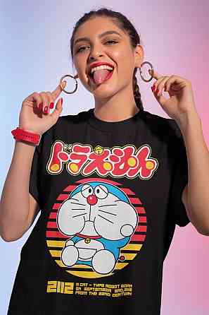 Футболка для хлопчика з аніме принтом Дораемон Аніме Нобі Схізука оверсайз (зріст від 165 до 180) Чорний AnimeJ0073m Дніпро