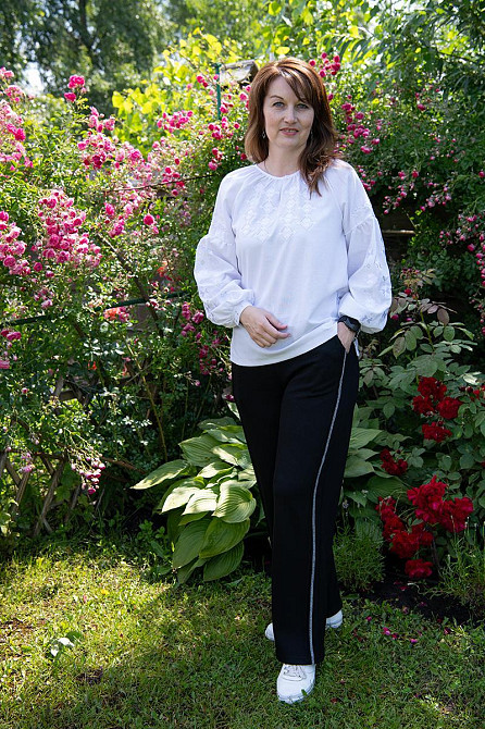 Вишиванка жіноча з довгим рукавом лляна, біла топ Київ - фото 6