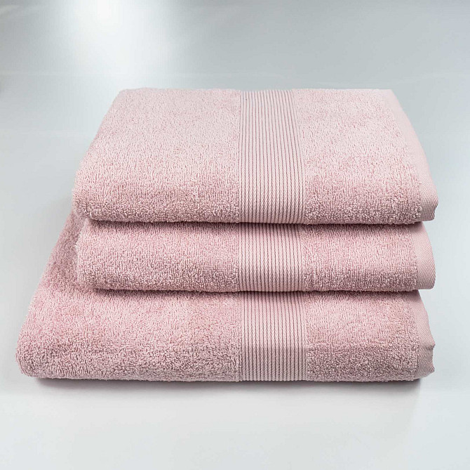 Набор махровых полотенец с бордюром 3шт GM Textile 50х90см, 50х90см, 70х140см 400г/м2 (Розовый) Сумы - изображение 1