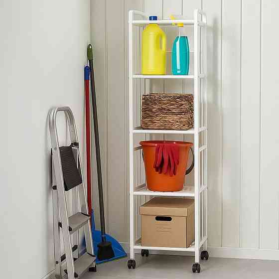 Стеллаж для кладовой,ванной комнаты,кухни полка напольная передвижная на колесах 5 ярусов 33х25х141 см Каменец-Подольский