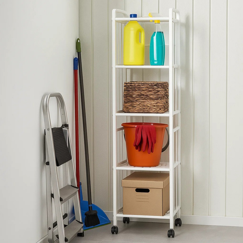 Стеллаж для кладовой,ванной комнаты,кухни полка напольная передвижная на колесах 5 ярусов 33х25х141 см Каменец-Подольский - изображение 1