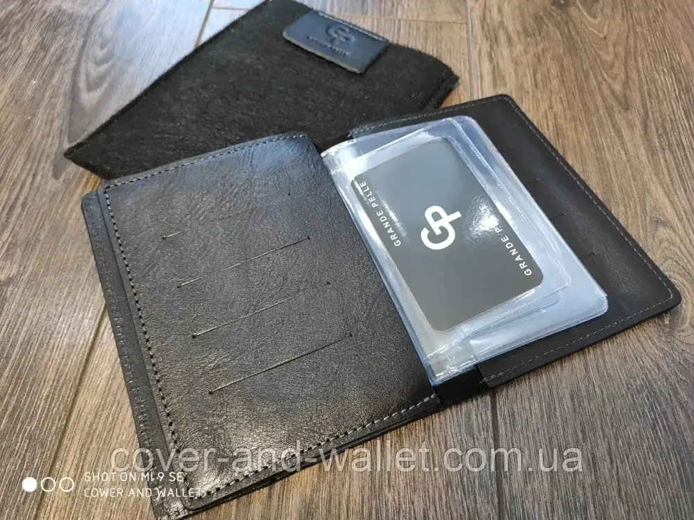 Обкладинка для документів та паспорта з гладкої італійської шкіри Grande Pelle Чорний Київ - фото 6