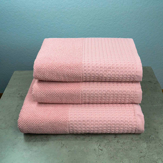 Комплект махровых полотенец Вафельный Бордюр 3шт GM Textile 50х90см, 50х90см, 70х140см 500г/м2 (Розо Сумы - изображение 1