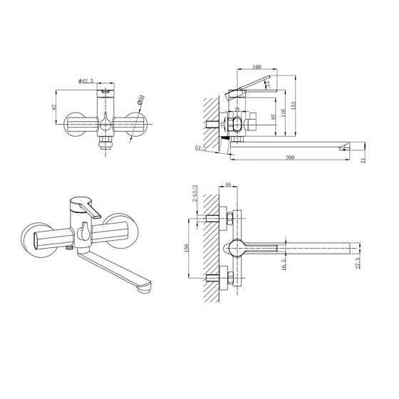 Змішувач для ванни Mixxus Lord 006 Euro Graphite (Колір графіт) (MI7142) ( 10875 ) Харків