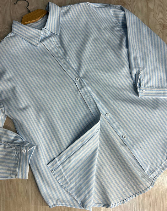 Рубашка женская A-N 25130-1 в полоску оверсайз хлопковая голубая, голубой, one size Киев - изображение 15