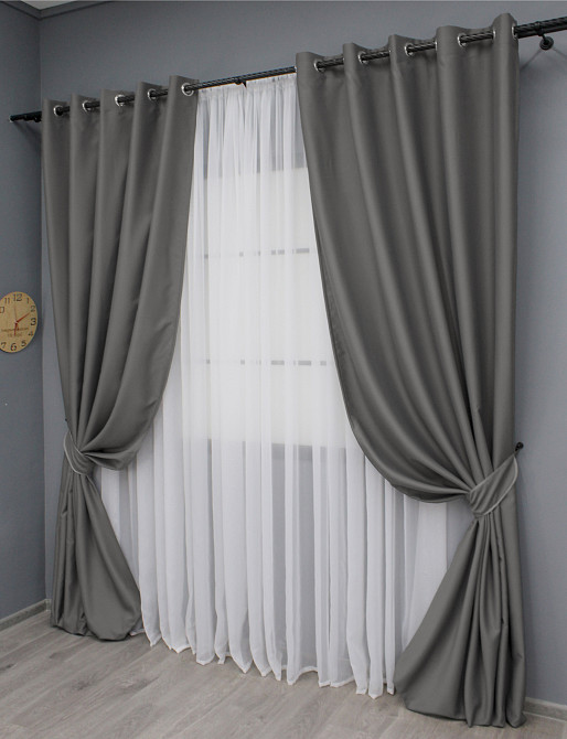Комплект штор на люверсах VR-Textil Midnight № 1671ш 150х270 см 2 шт Серый (37-0208) Киев - изображение 3