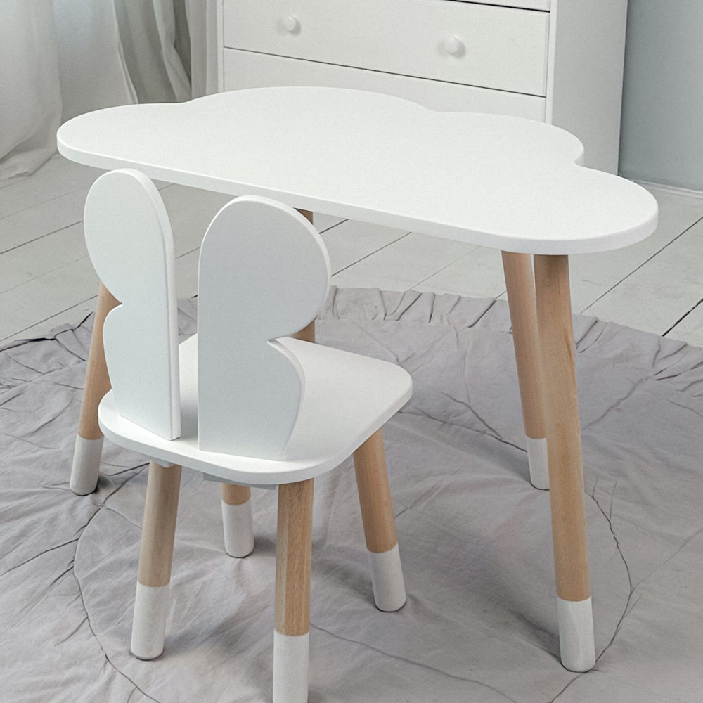 Столик хмаринка 46х70х40 і стільчик метелик 26х26х24, стіл та стілець в дитячу, білий Київ - фото 8