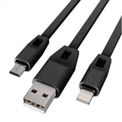 Дата кабель USB 2.0 AM to Lightning + Micro 5P 1.0m 2А (DR-1622) (Black) Drobak (219093) Винница