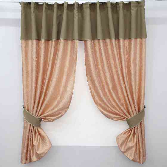 Кухонні штори VR-Textil № 073к з ламбрекеном і підхватами персиковий з світло-кавовим 285х170 см (52-0171) Київ